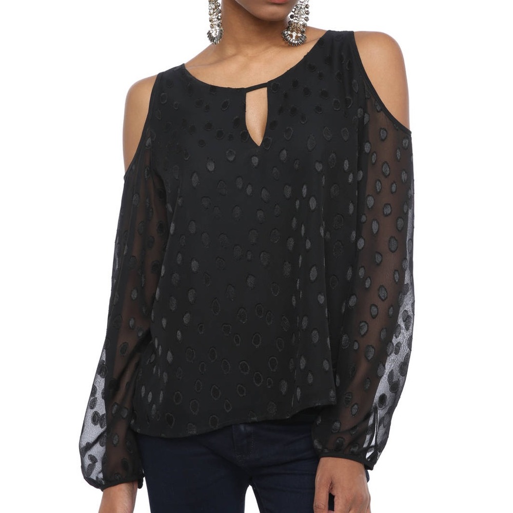 Abbeline Dot Cold Shoulder Keyhole Blouse